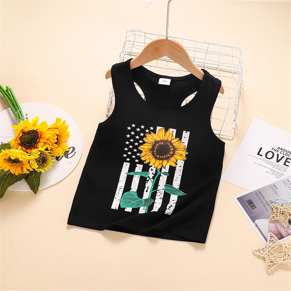 Girls Sleeveless Sunflower Printed Top & Denim Shorts kids clothing wholesale