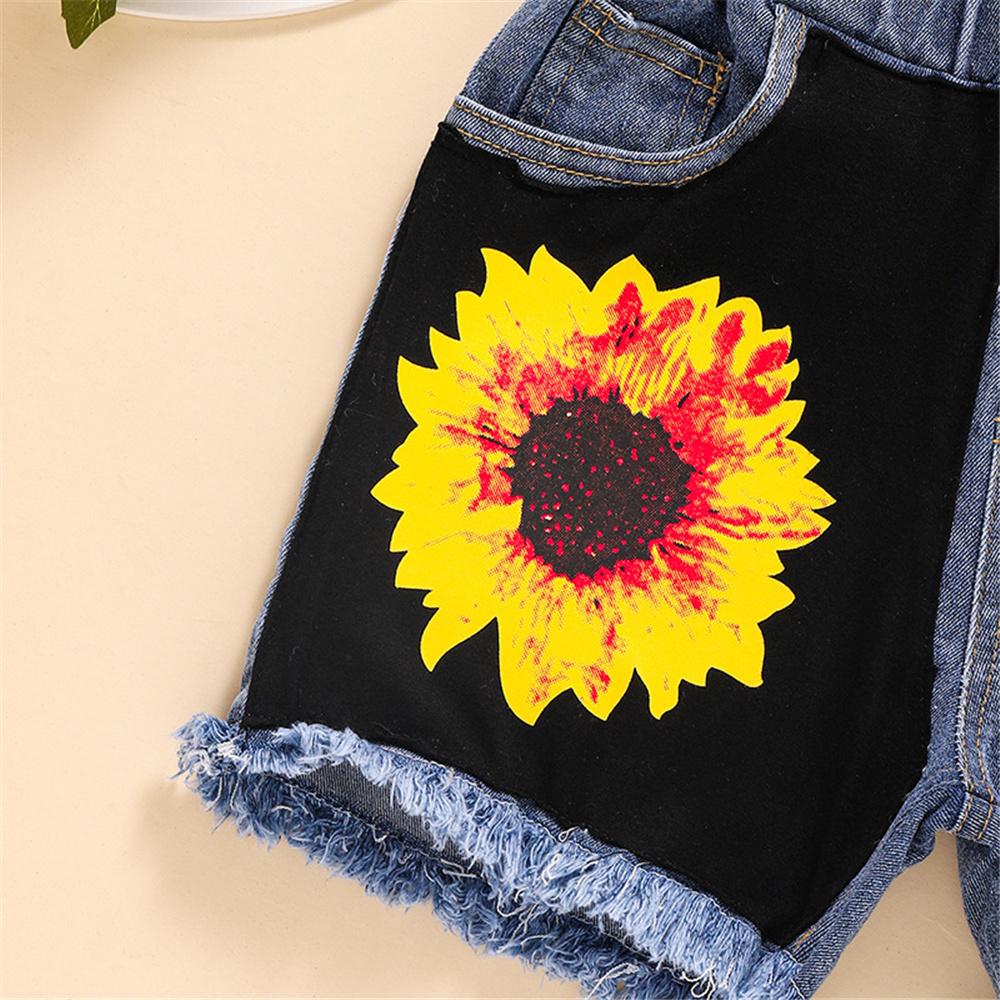 Girls Sleeveless Sunflower Printed Top & Denim Shorts kids clothing wholesale