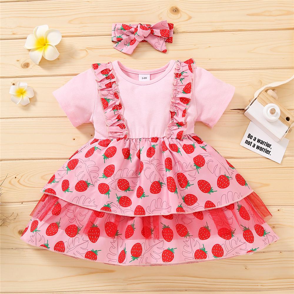 Baby Girls Strawberry Printed Short Sleeve Lovely Dress baby clothes vendors
