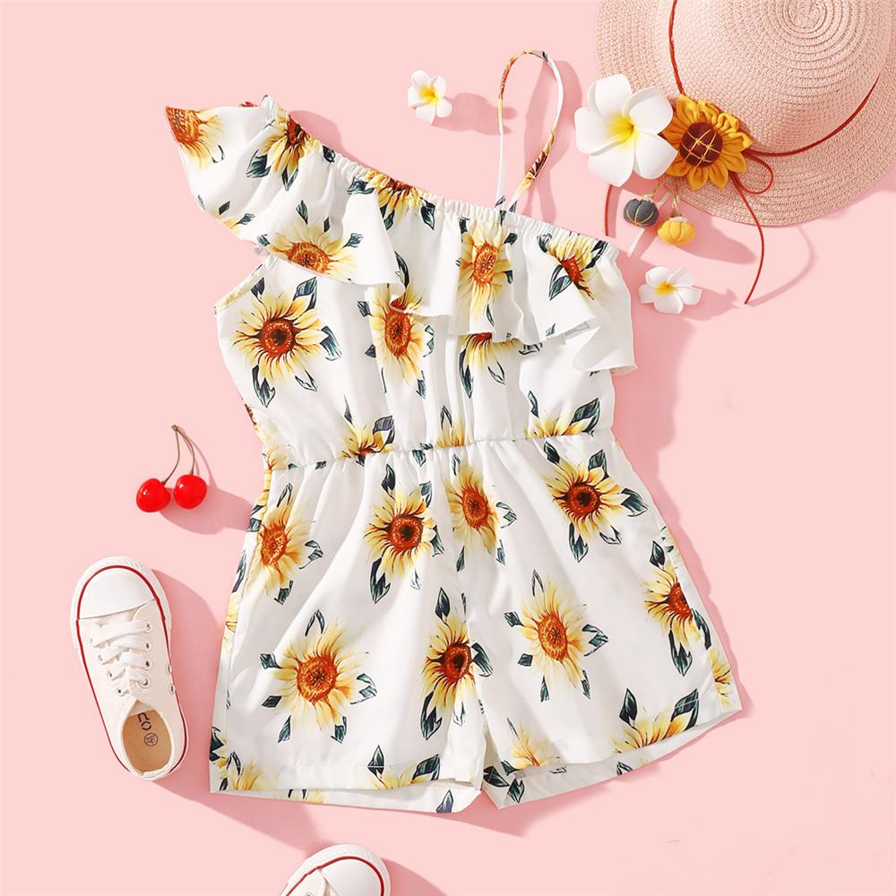 Girls Sunflower Print Jumpsuit Trendy Kids Wholesale Clothing