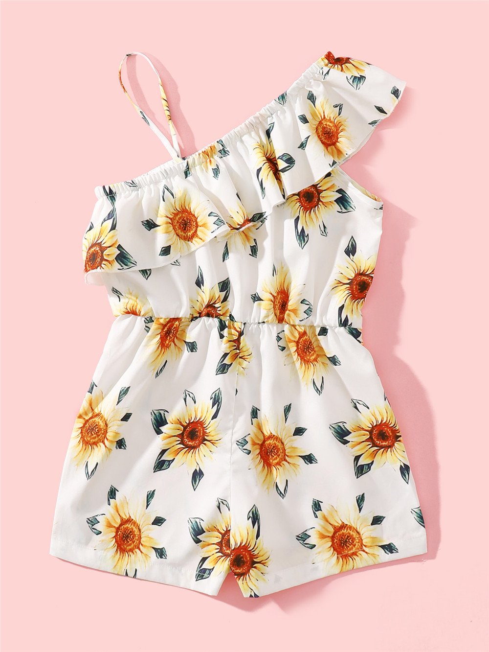 Girls Sunflower Print Jumpsuit Trendy Kids Wholesale Clothing