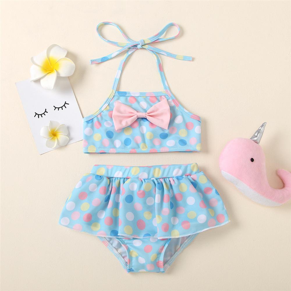 Girls Swimsuit Bow Polka Dot Sling Top & Shorts Toddler 2 Piece Swimsuit
