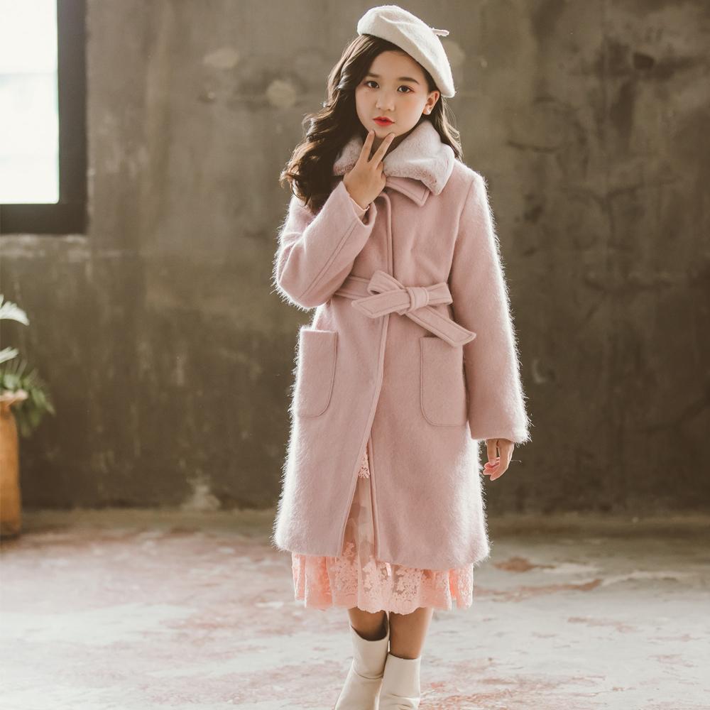 Girls Woolen Coat Winter Long Woolen Lapel Coat Wholesale Kids Clothing