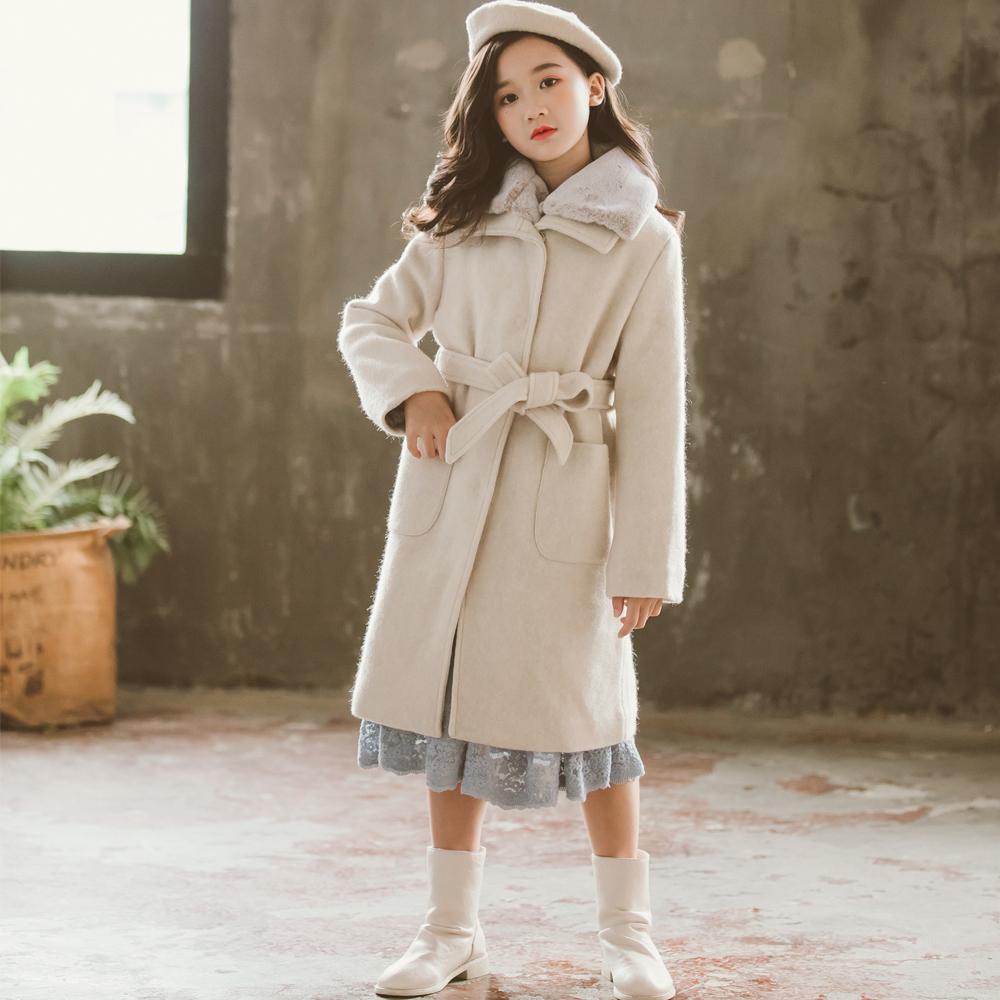 Girls Woolen Coat Winter Long Woolen Lapel Coat Wholesale Kids Clothing