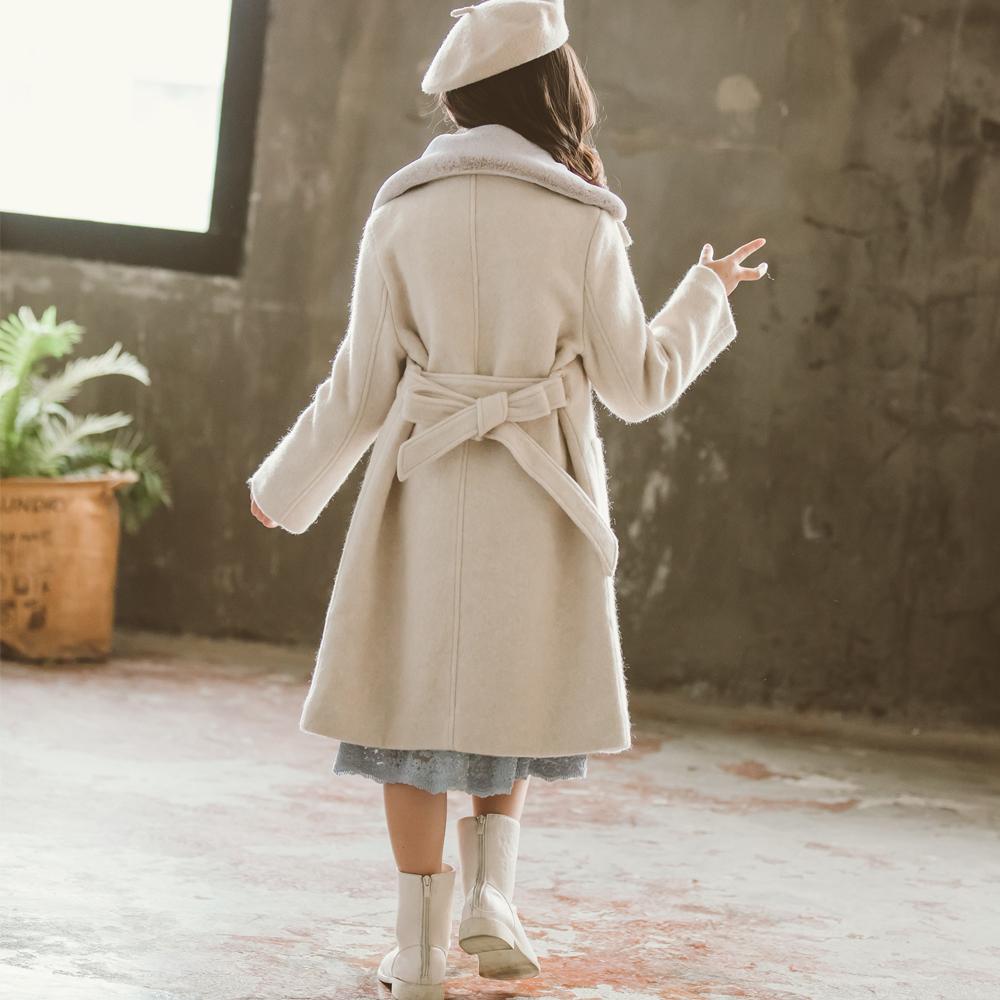 Girls Woolen Coat Winter Long Woolen Lapel Coat Wholesale Kids Clothing