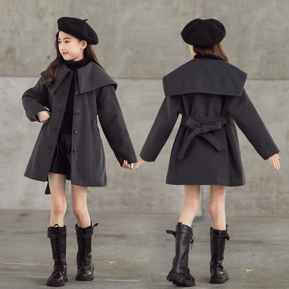 Girls' Coat Mid-Length Woolen Winter Coat Wholesale Childrens Clothing