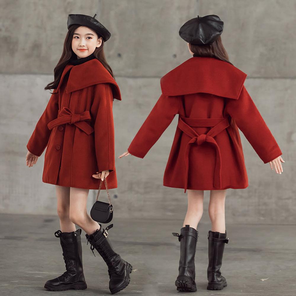 Girls' Coat Mid-Length Woolen Winter Coat Wholesale Childrens Clothing