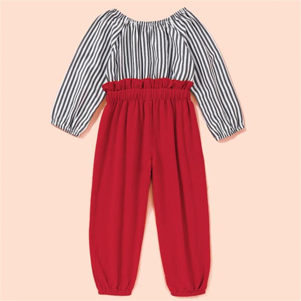 Girls' Striped Red Pants Suit Autumn Suit Kids Wholesale Clothing