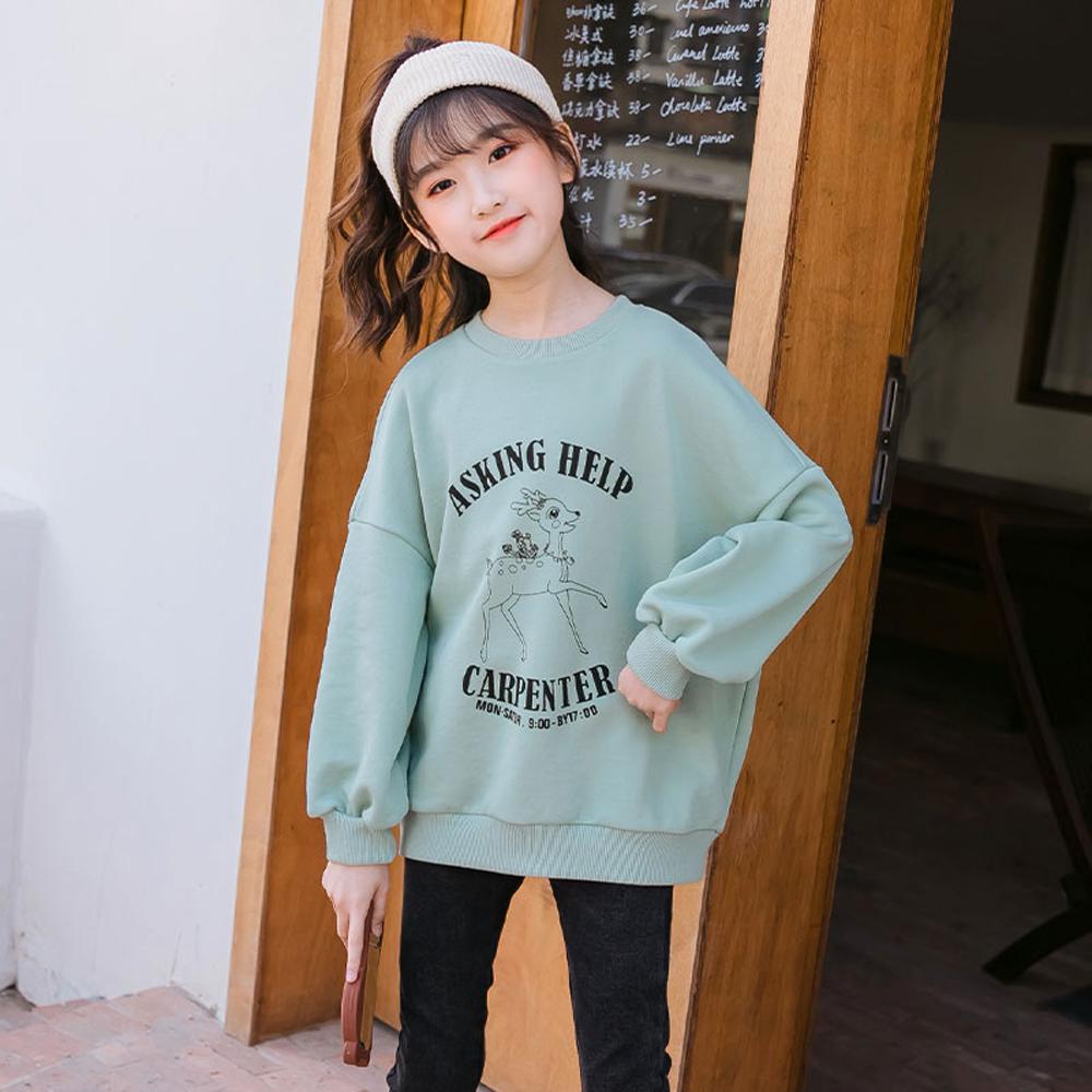 Girls' Sweater Cartoon Print Letters Big Kids Loose Top Wholesale Childrens Clothing