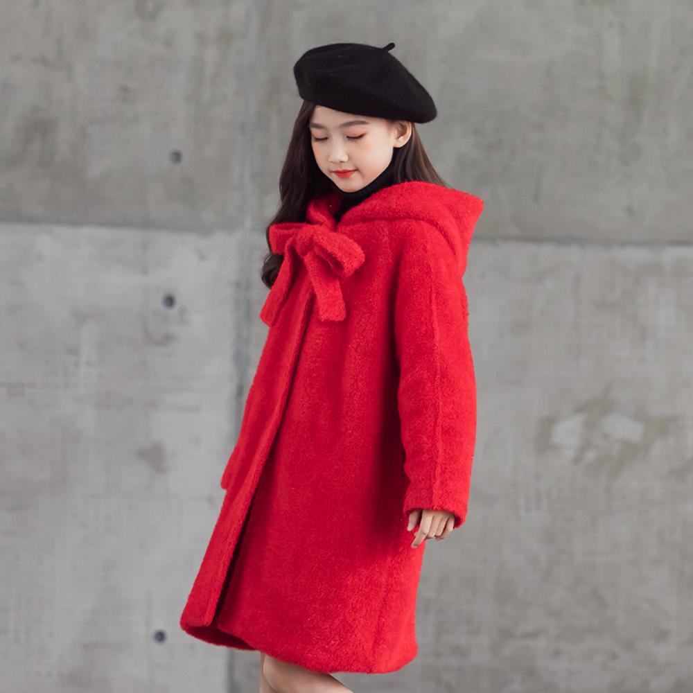 Girls' Woolen Coat And Hooded Coat Mid-Length Woolen Coat Wholesale Kids Clothing