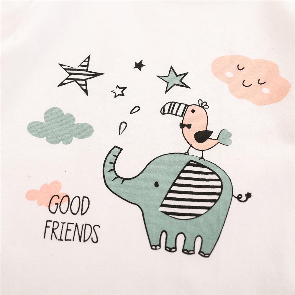 Boys Good Friend Elephant Cartoon Printed Short Sleeve Top & Shorts Wholesale Boys Suits