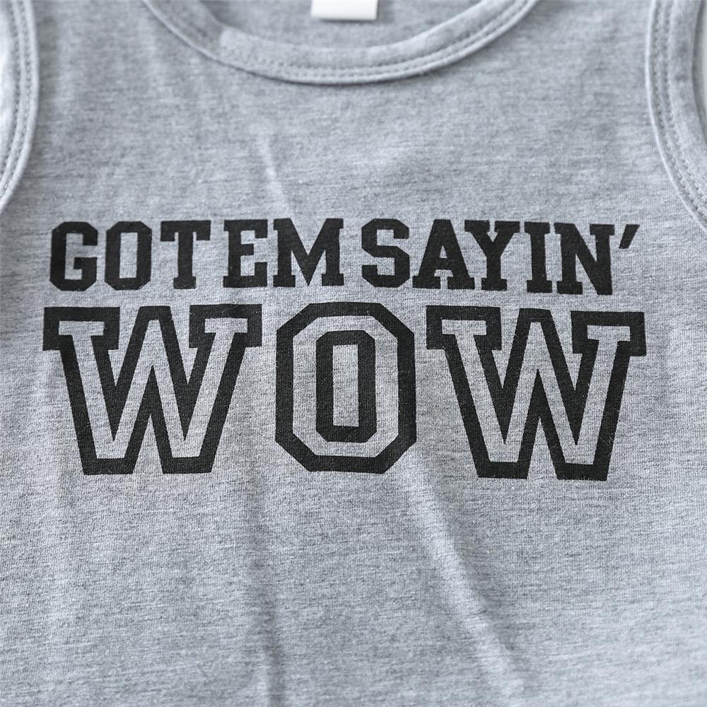Unisex Gray Sleeveless Letter Printed Top & Denim Shorts wholesale kids boutique clothing