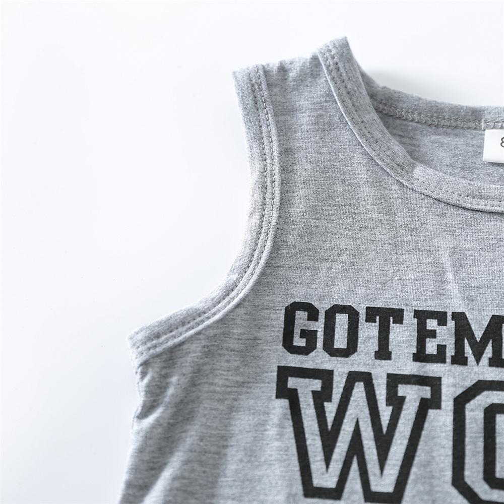 Unisex Gray Sleeveless Letter Printed Top & Denim Shorts wholesale kids boutique clothing