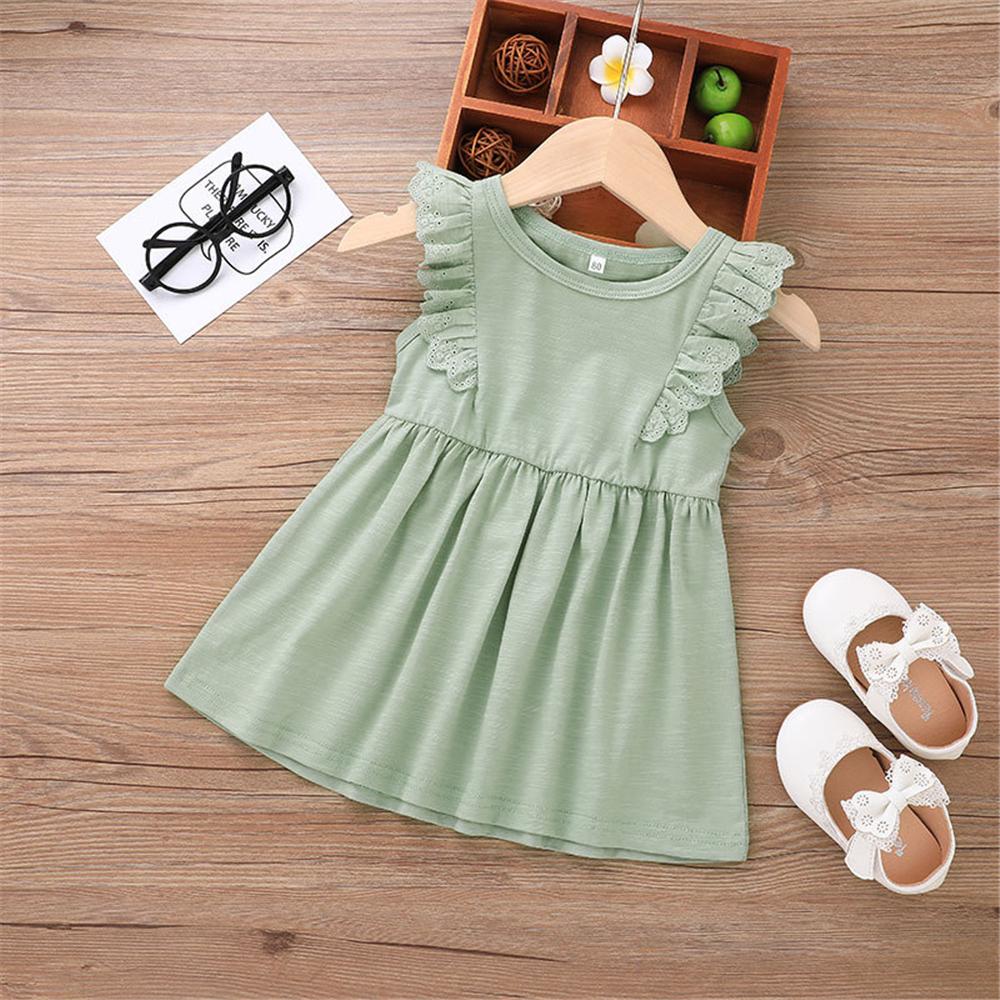Baby Girls Green Sleeveless Ruffled Dress wholesale baby clothing