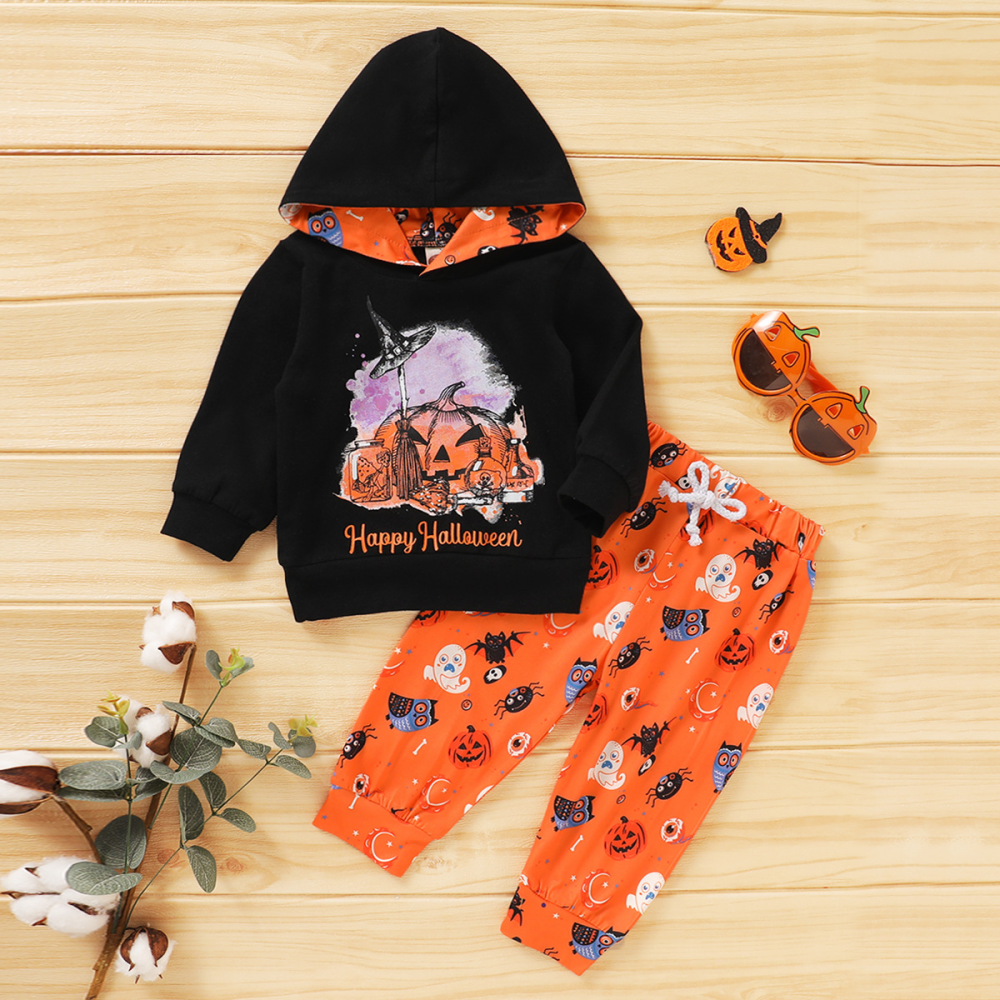 Baby Halloween Hooded Cartoon Letter Printed Top & Pants baby clothes wholesale distributors