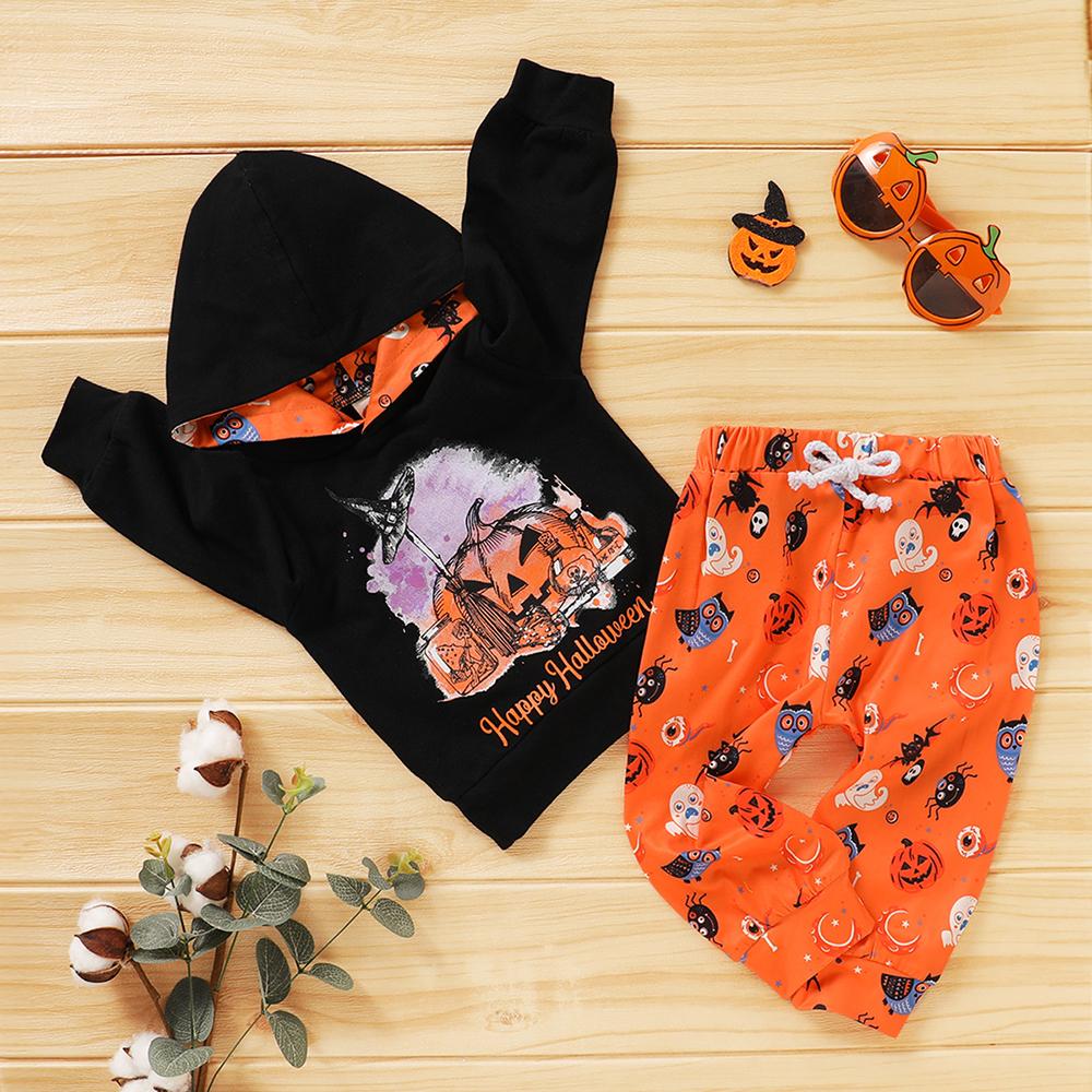 Baby Halloween Hooded Cartoon Letter Printed Top & Pants baby clothes wholesale distributors