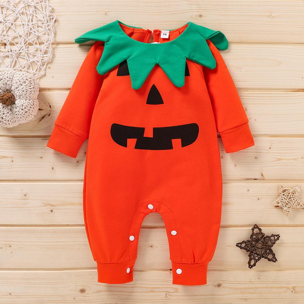 Baby Girls Halloween Long Sleeve Pumpkin Romper wholesale baby clothes usa