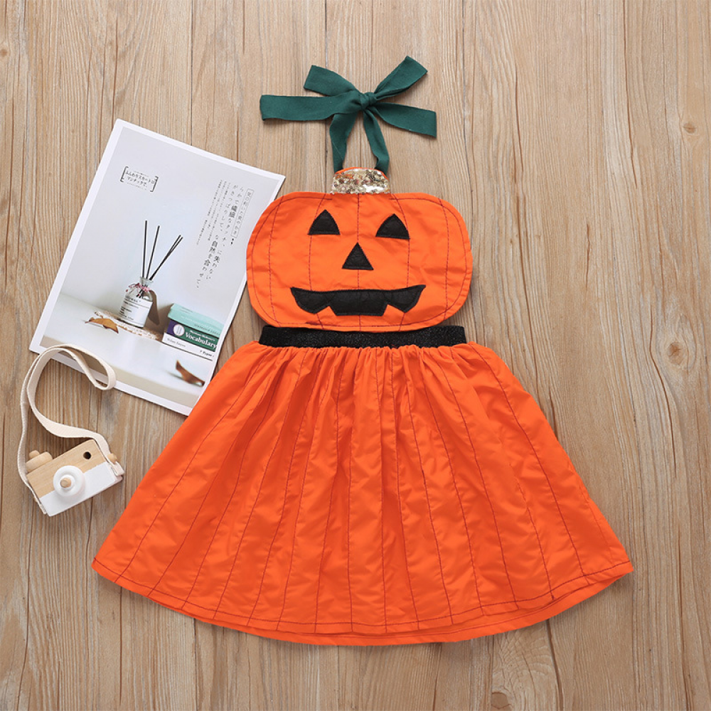 Girls Halloween Pumpkin Dress trendy kids wholesale clothing