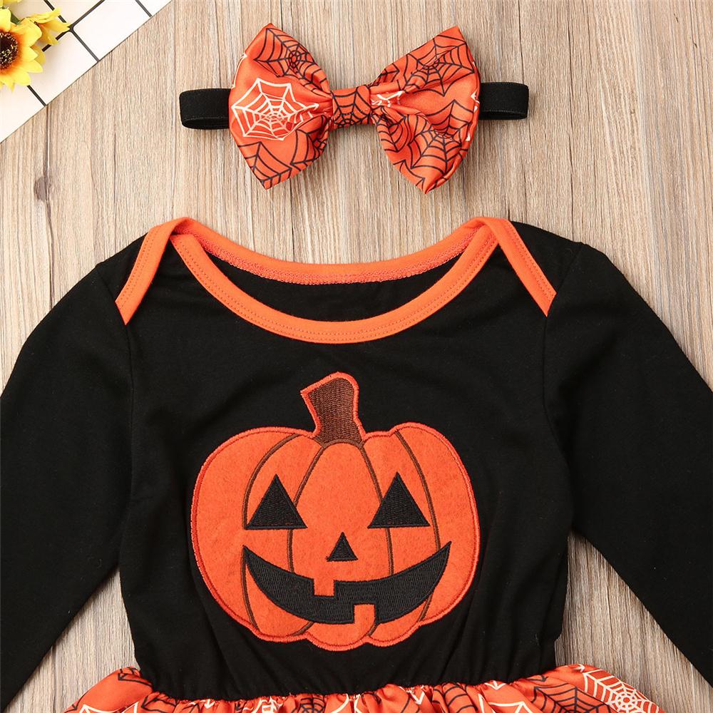Baby Girls Halloween Pumpkin Printed Tulle Dress Kid Apparel Wholesale