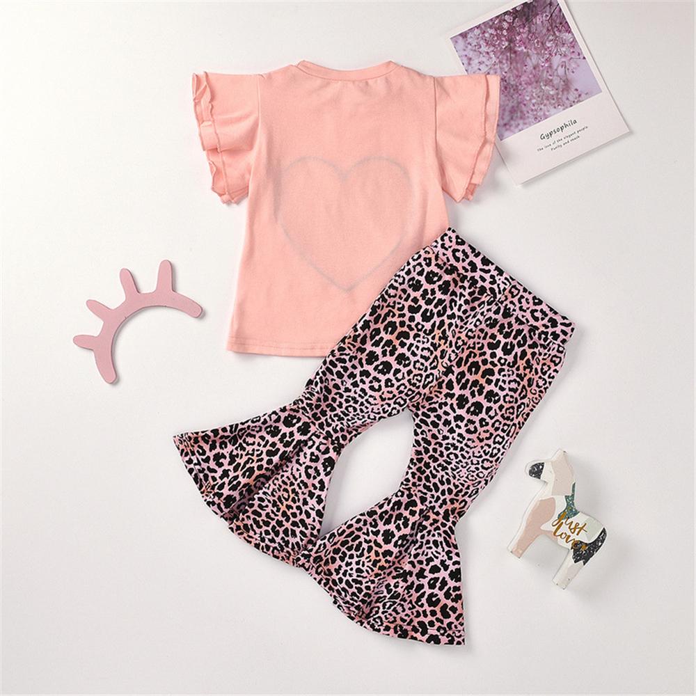 Girls Heart Leopard Printed Short Sleeve Top & Bell Trousers Wholesale Girl Clothing