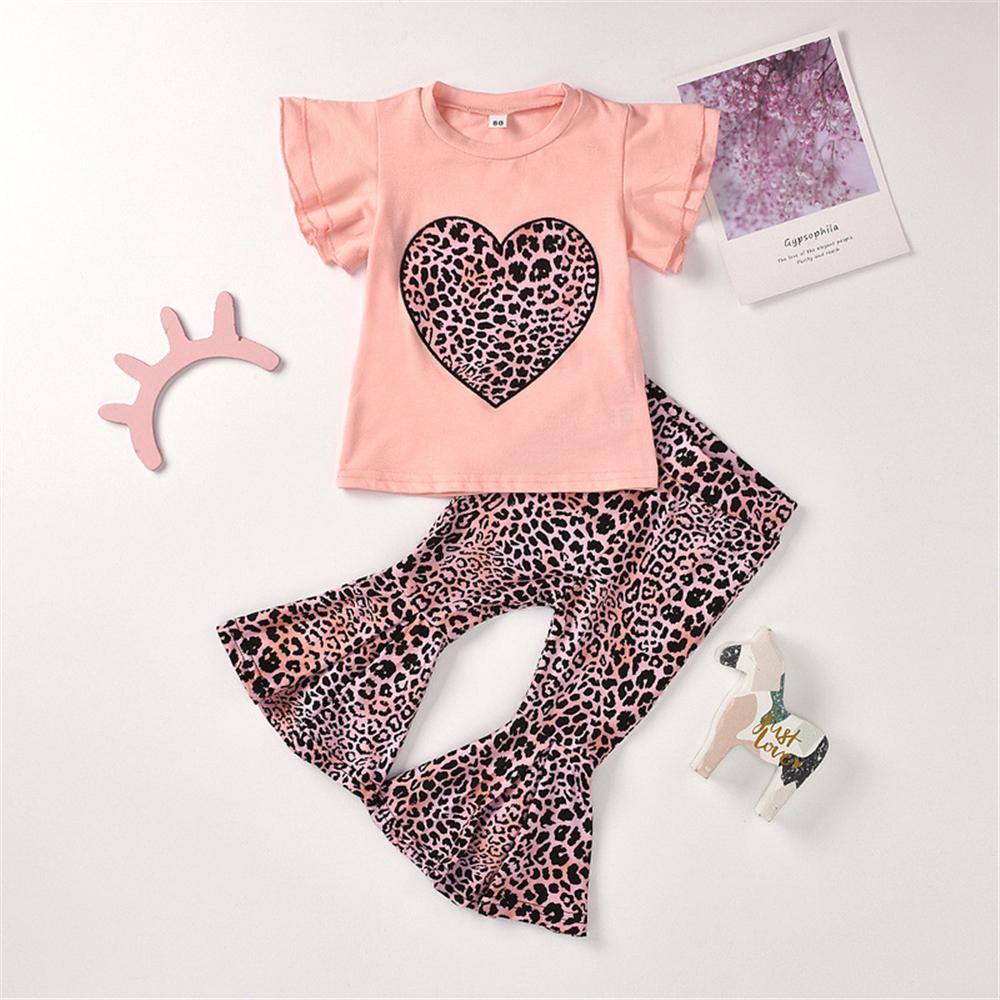 Girls Heart Leopard Printed Short Sleeve Top & Bell Trousers Wholesale Girl Clothing