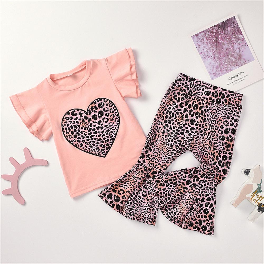 Girls Heart Leopard Printed Short Sleeve Top & Bell Trousers Wholesale Girl Clothing