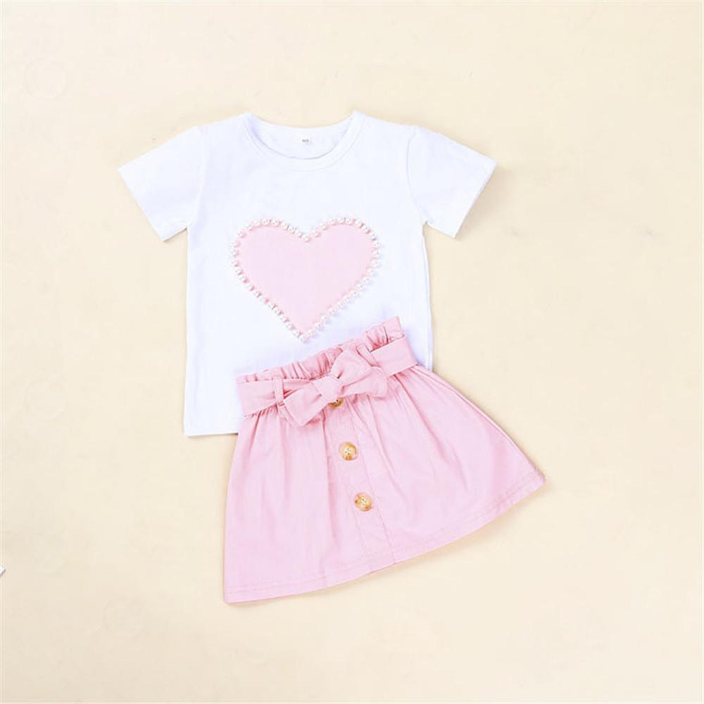 Girls Heart Pearl Short Sleeve Top & Skirt Wholesale Little Girls Clothes