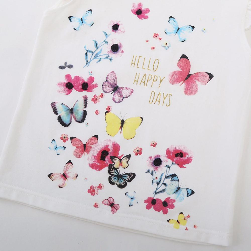 Girls Hello Happy Days Butterfly Sleeveless T-Shirts Wholesale Little Girl Clothing