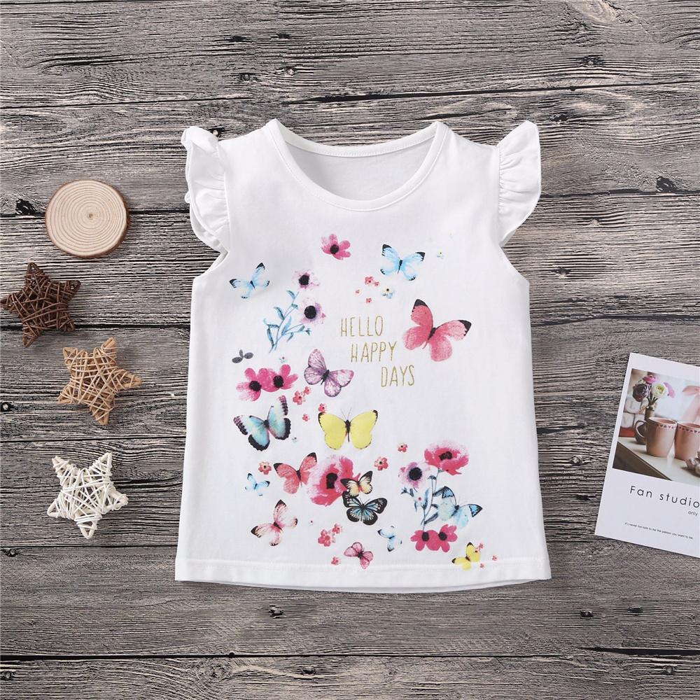 Girls Hello Happy Days Butterfly Sleeveless T-Shirts Wholesale Little Girl Clothing