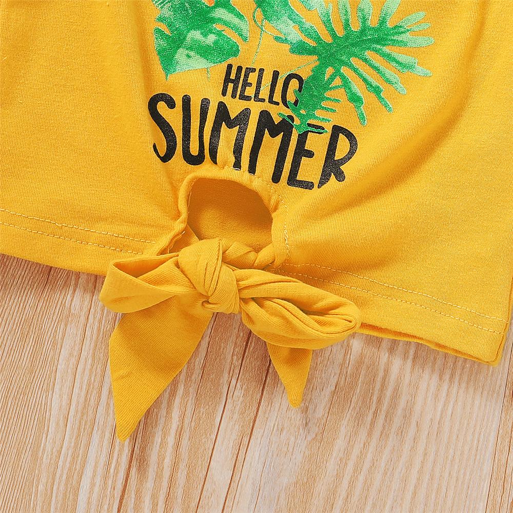 Girls Hello Summer Short Sleeve Plant Printed Top & Flared Pants Girls Clothing Wholesale