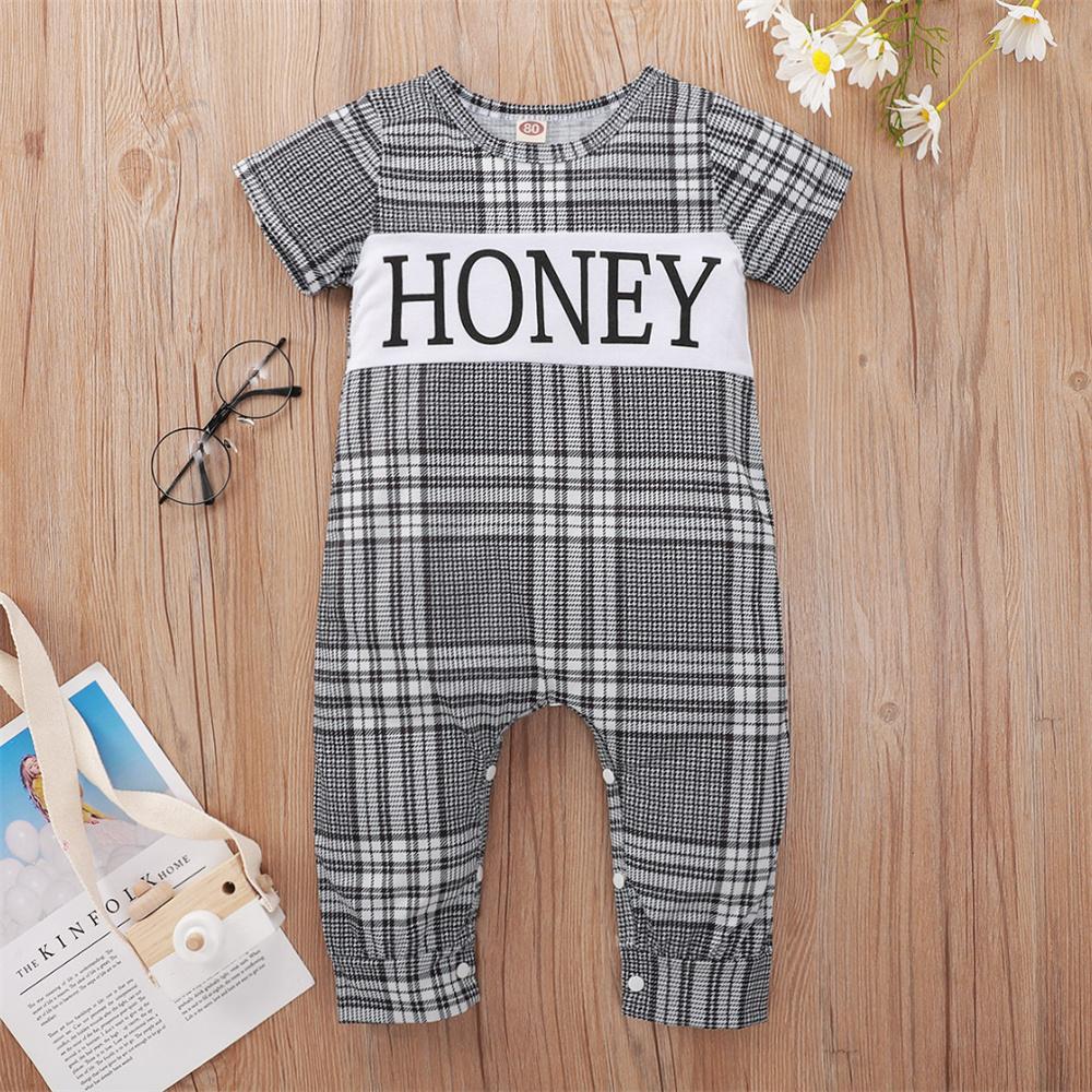 Baby Unisex Honey Printed Plaid Short Sleeve Romper baby clothes wholesale distributors