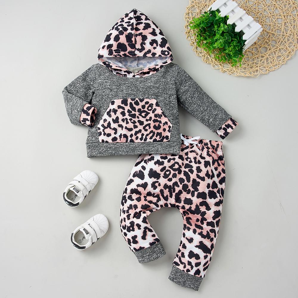 Baby Girls Hooded Leopard Long Sleeve Top & Pants baby wholesale clothing