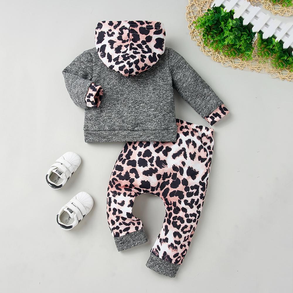 Baby Girls Hooded Leopard Long Sleeve Top & Pants baby wholesale clothing