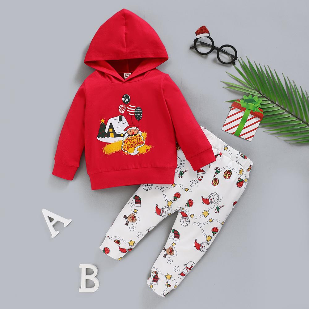 Baby Hooded Long Sleeve  Christmas Letter Top & Pants wholesale baby clothes usa