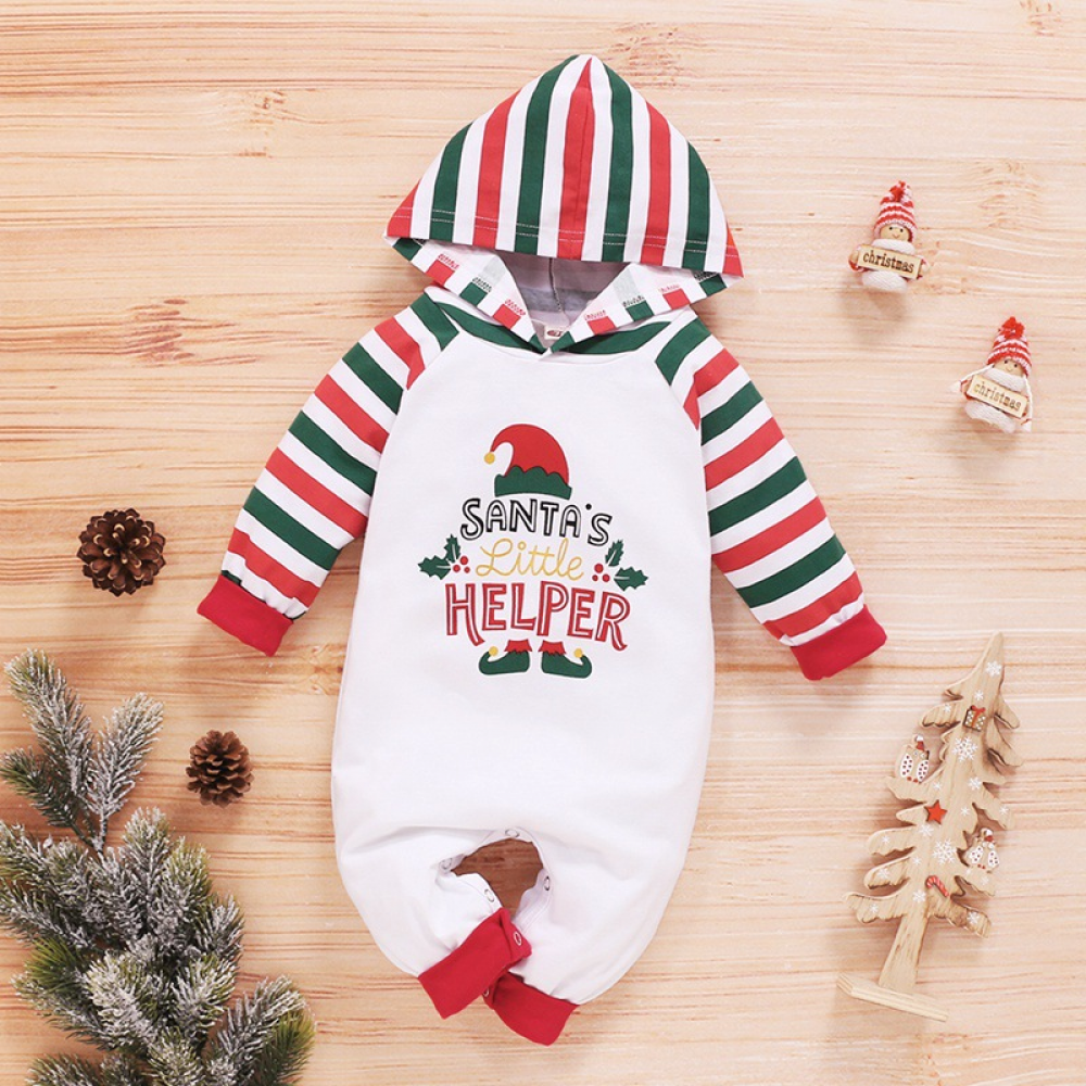 Baby Hooded Long Sleeve Letter Striped Romper wholesale baby clothing