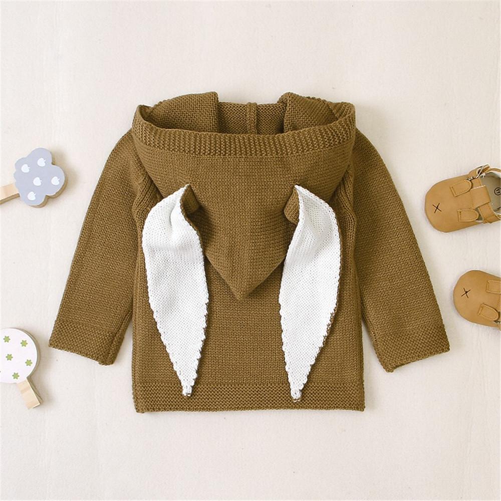 Baby Hooded Solid Long Sleeve Rabbit Ear Sweaters