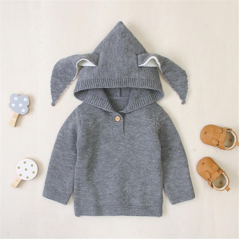 Baby Hooded Solid Long Sleeve Rabbit Ear Sweaters