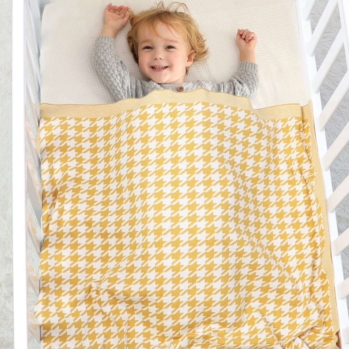 Houndstooth Jacquard Baby Quilt Knitted Blanket Baby Clothes Wholesale Distributors