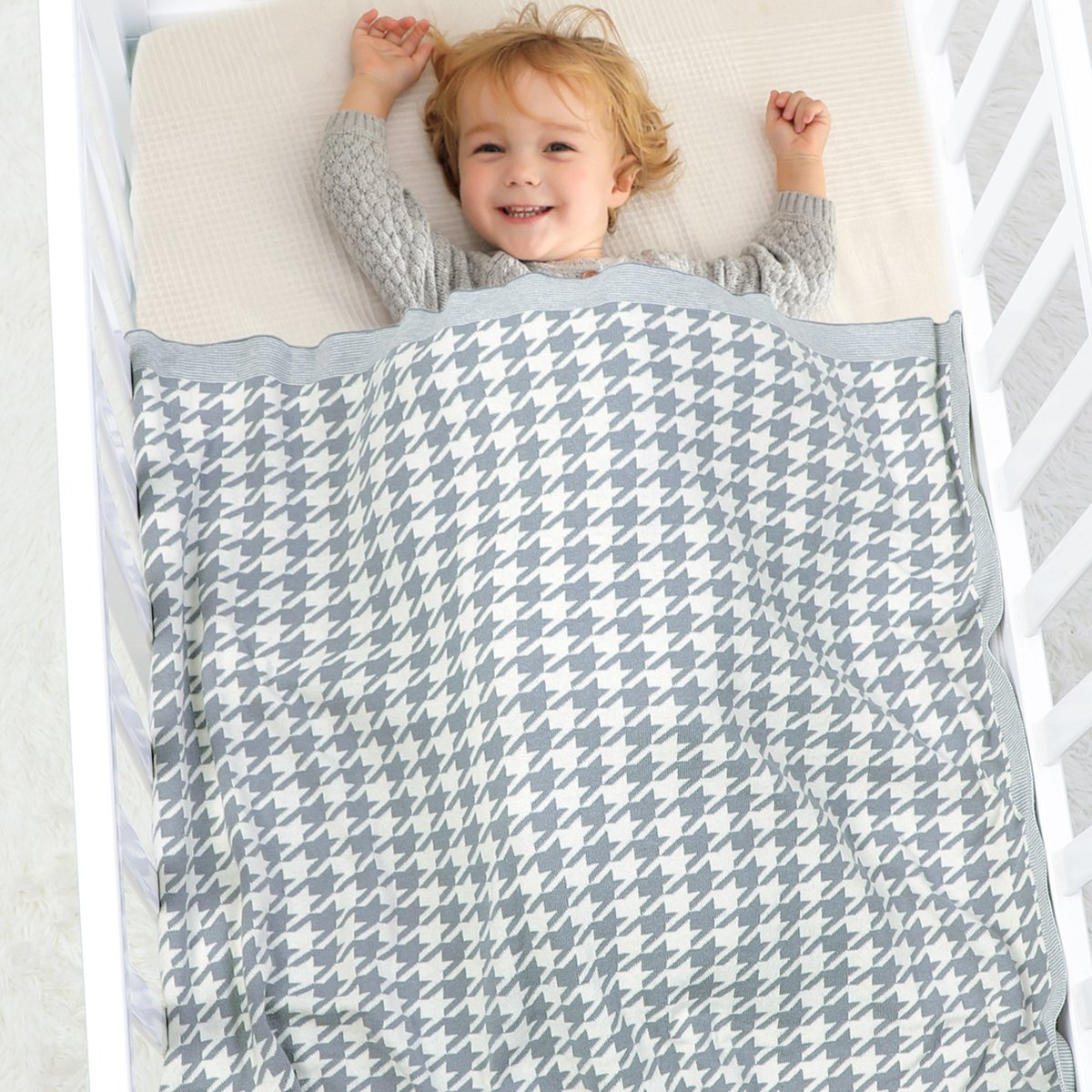 Houndstooth Jacquard Baby Quilt Knitted Blanket Baby Clothes Wholesale Distributors