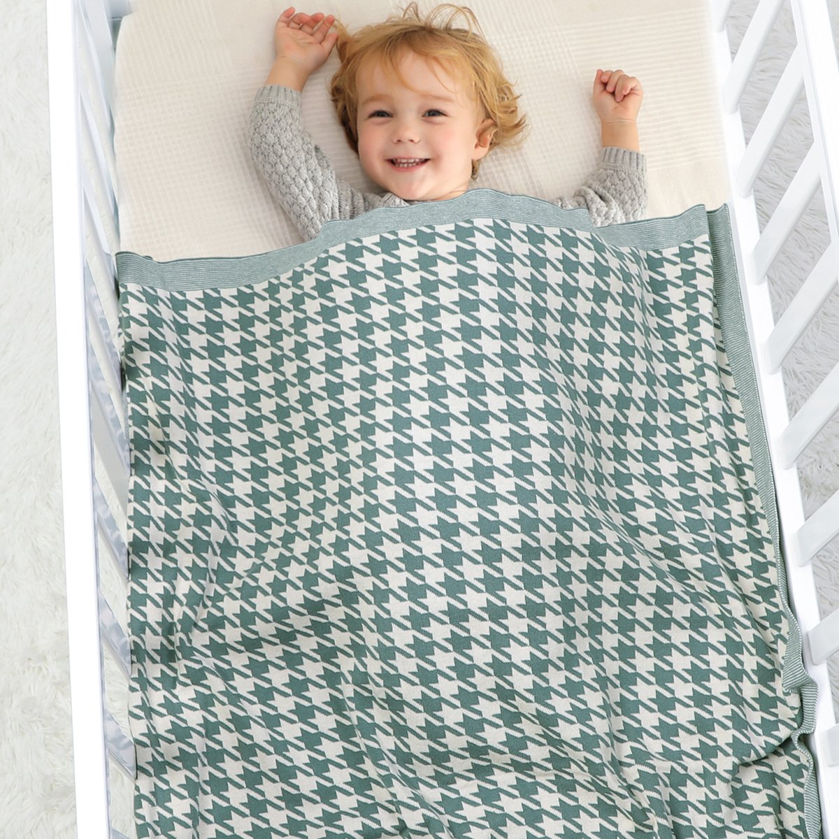 Houndstooth Jacquard Baby Quilt Knitted Blanket Baby Clothes Wholesale Distributors