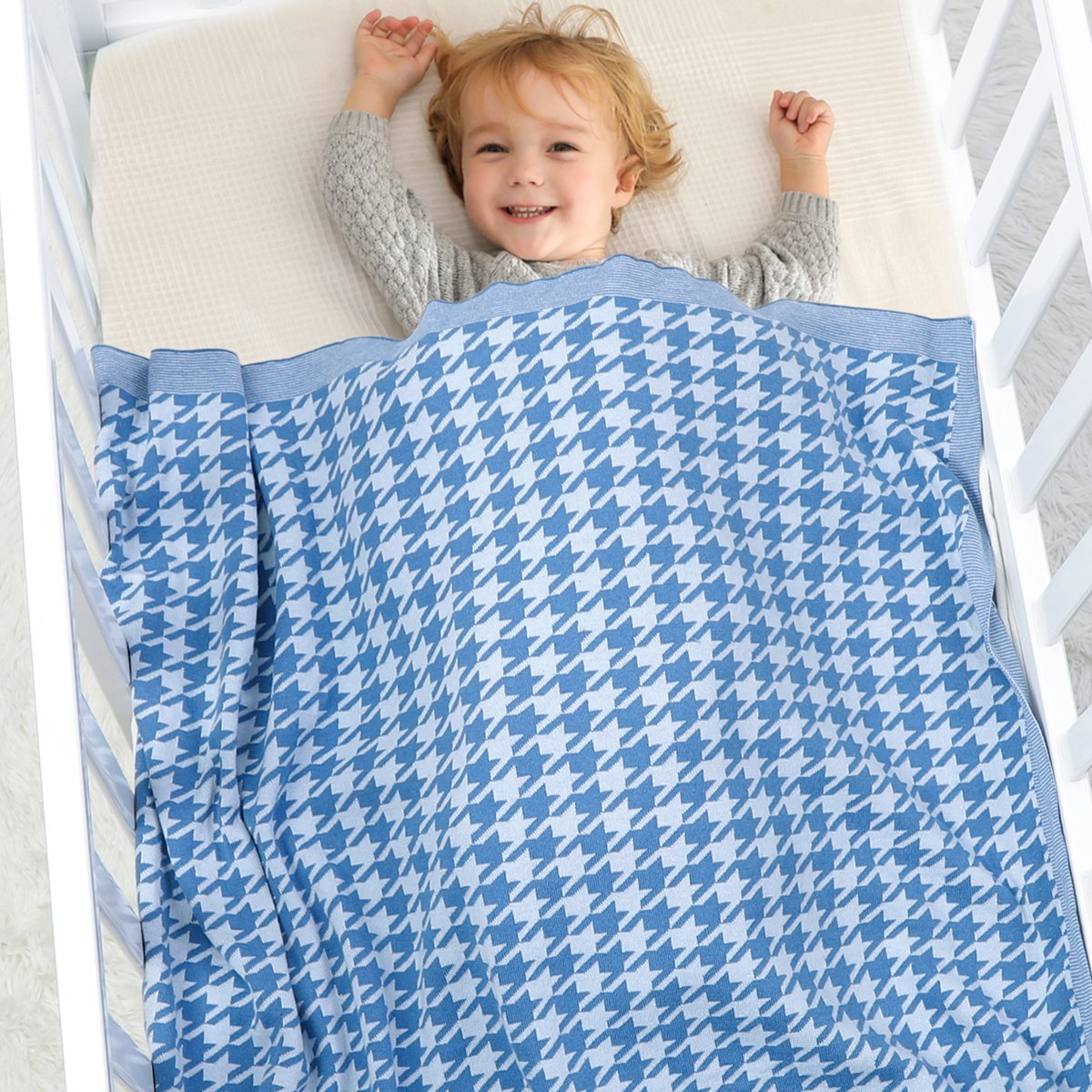 Houndstooth Jacquard Baby Quilt Knitted Blanket Baby Clothes Wholesale Distributors