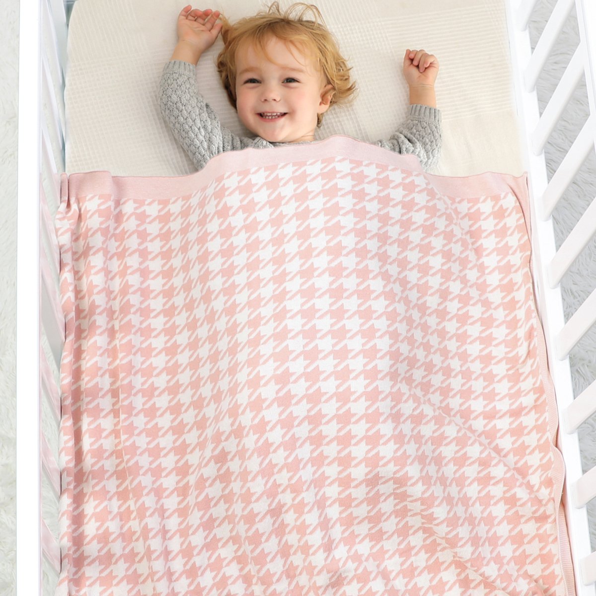 Houndstooth Jacquard Baby Quilt Knitted Blanket Baby Clothes Wholesale Distributors