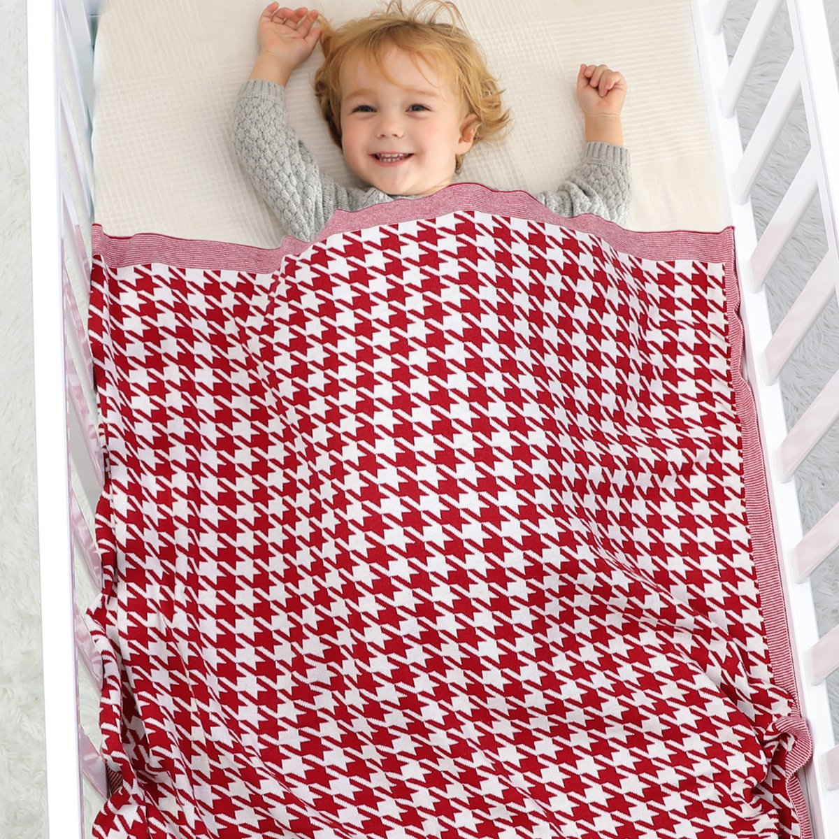 Houndstooth Jacquard Baby Quilt Knitted Blanket Baby Clothes Wholesale Distributors