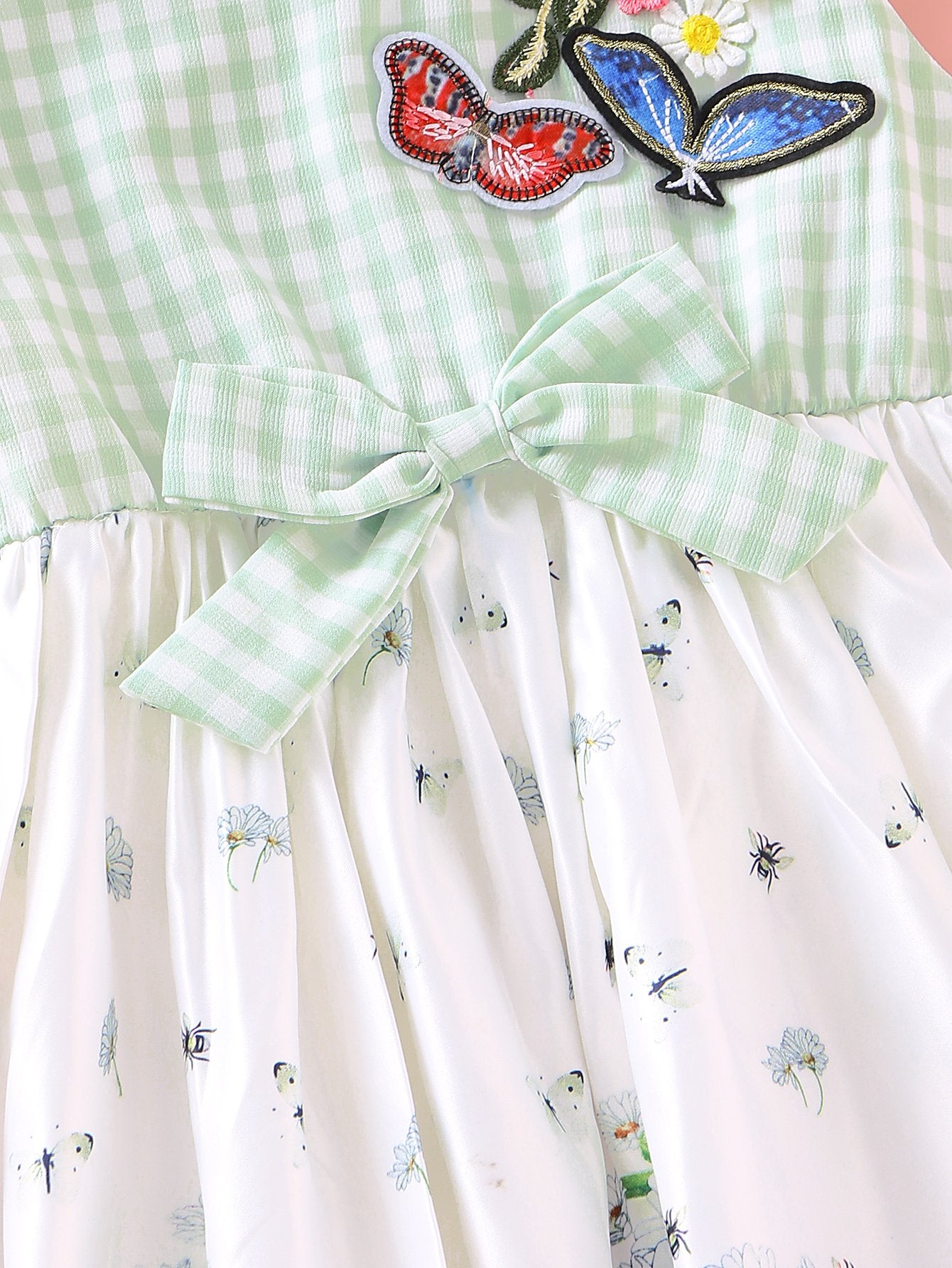 Baby Girls Plaid Floral Butterfly Embroidery Dress