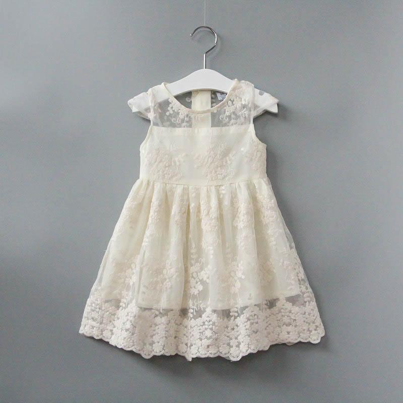 Fashionable Girls Lace Flower Solid Color Mesh Gown Princess Dress