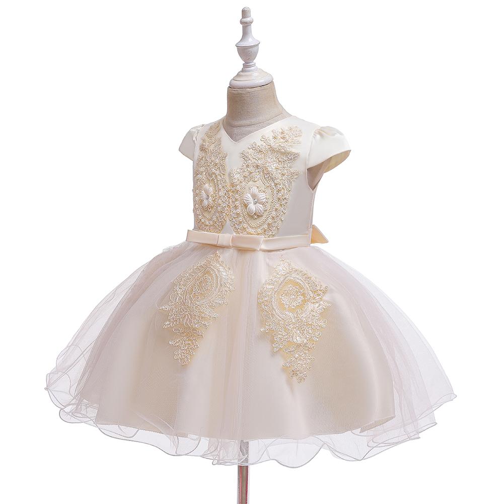 Girl Pretty Floral Embroidery Solid Tulle Party Dress