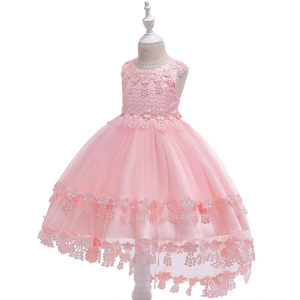 Girl Lace Solid Color Princess Tail Dress