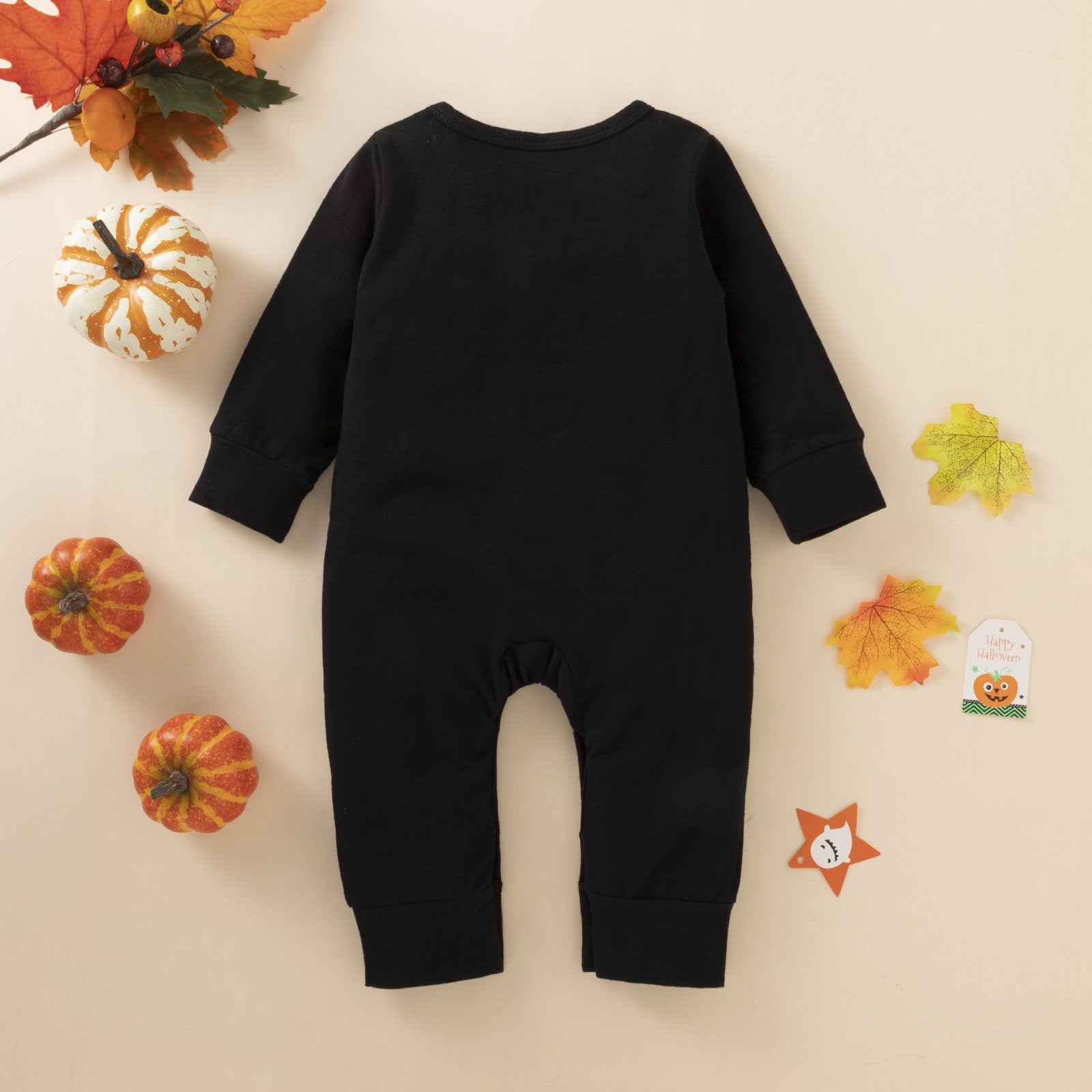 Baby Halloween Style Pumpkin Head Print Solid Color Long Sleeve Jumpsuit Boutique Baby Clothes Wholesale