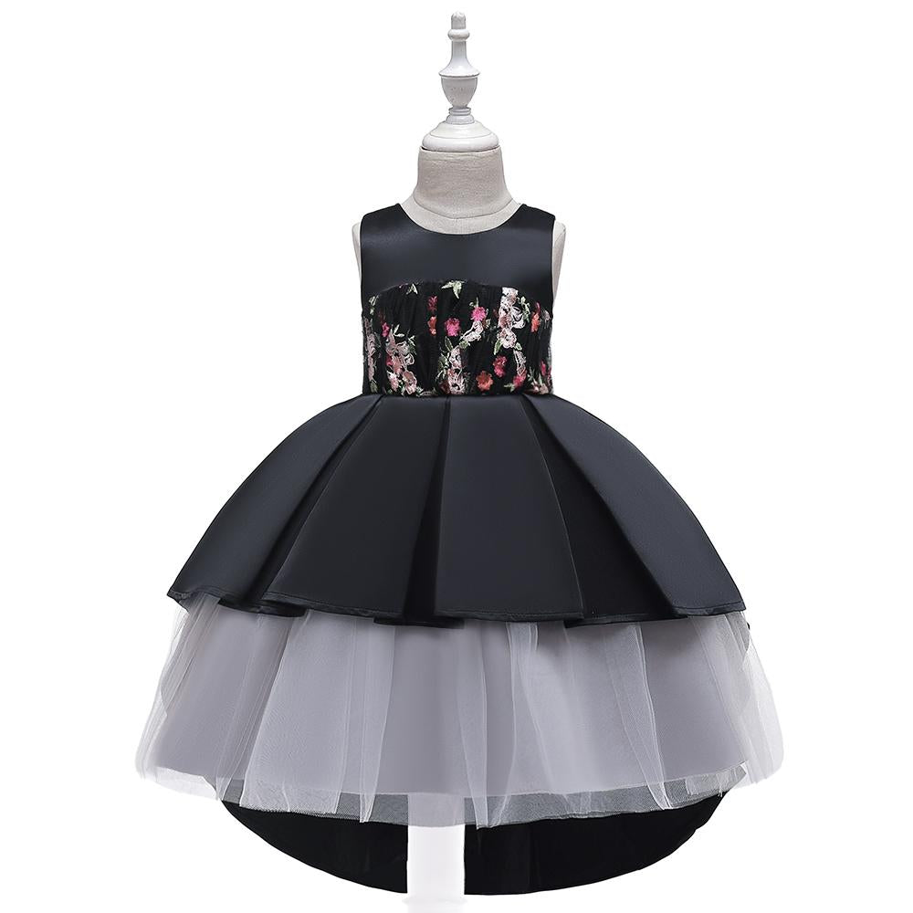 Black Embroidered Mesh Princess Tail Dress