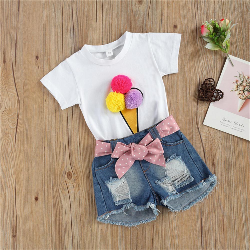 Girls Ice Cream Short Sleeve T-Shirts & Denim Shorts wholesale kids clothing suppliers